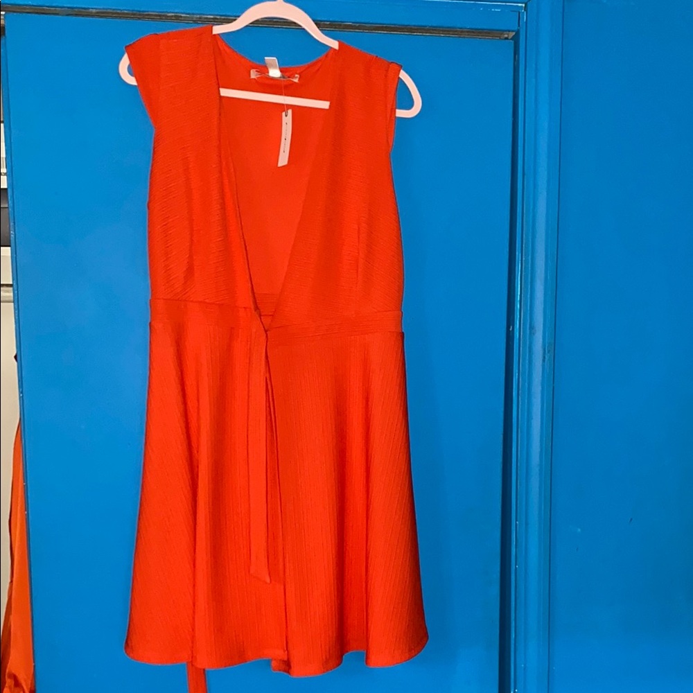 Anthropologie Orange Sleeveless Plunge Sundress Mini